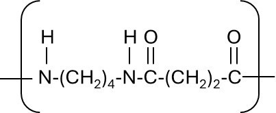 Chemical formula of a polymer.