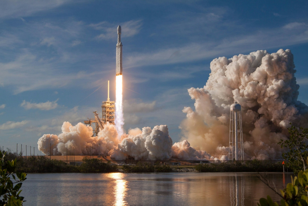 Space shuttle launching from the Kennedy Space Center.